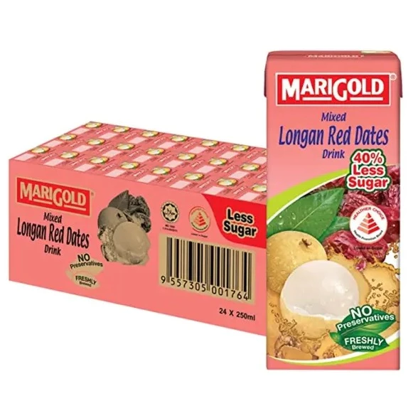 MariGold Mixed Longan Red Dates Drink 40  Less Sugar Fresh Juice 4 x 6  x 250ml