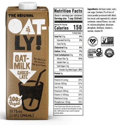 Oatly Original Oat Drink Chocolate Milk  No Gluten Totally Vegan Milk 1 Liter