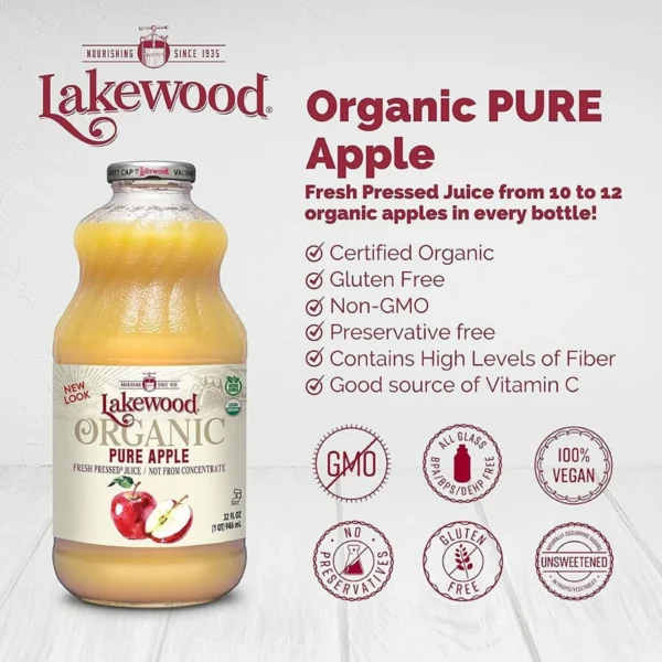 Lakewood Organic Pure Apple Juice  32oz 946ml Jus Epal Organik